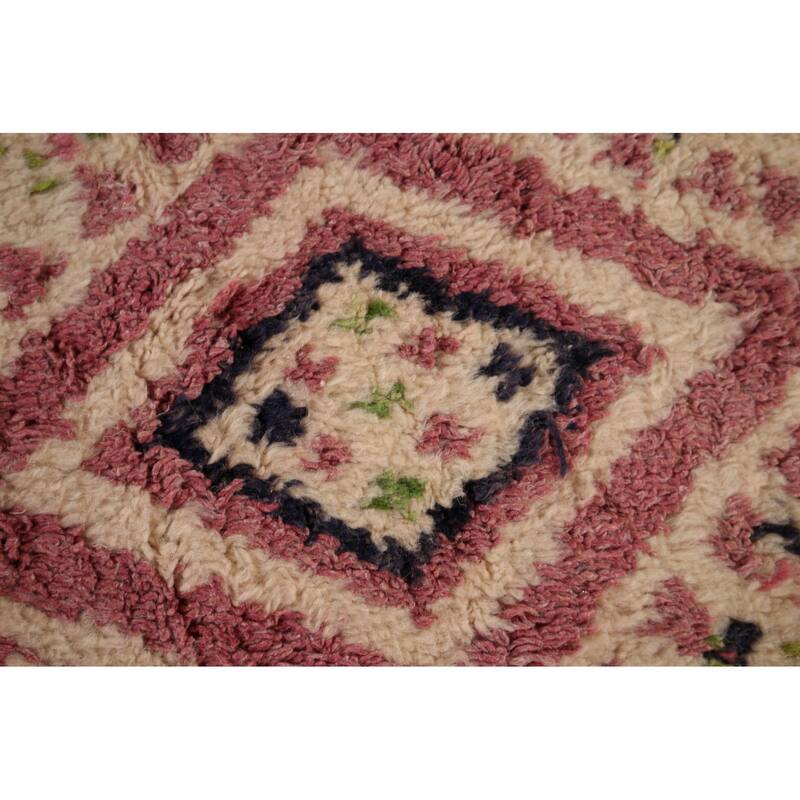 Beige & Pink Moroccan Oriental Area Rug Handmade Wool Carpet - 9'0" x 12'7"