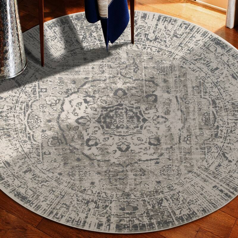 Alana Dale Medium Gray Medallion Area Rug - 7'10" x 7'10"
