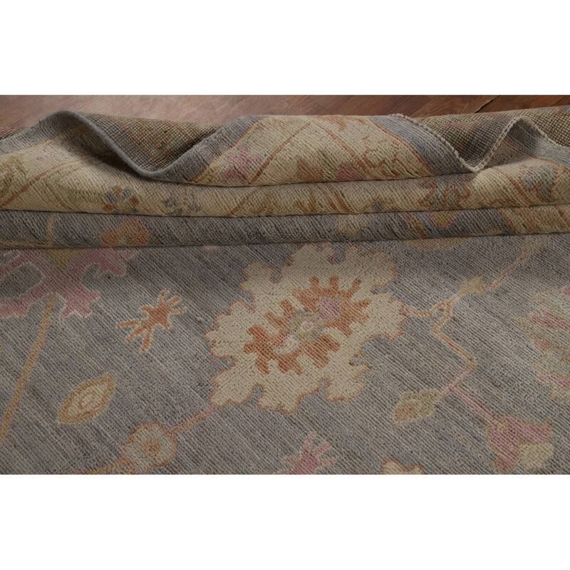 Vegetable Dye Oushak Turkish Area Rug Handmade Blue Floral Wool Carpet - 7'11" x 10'0"
