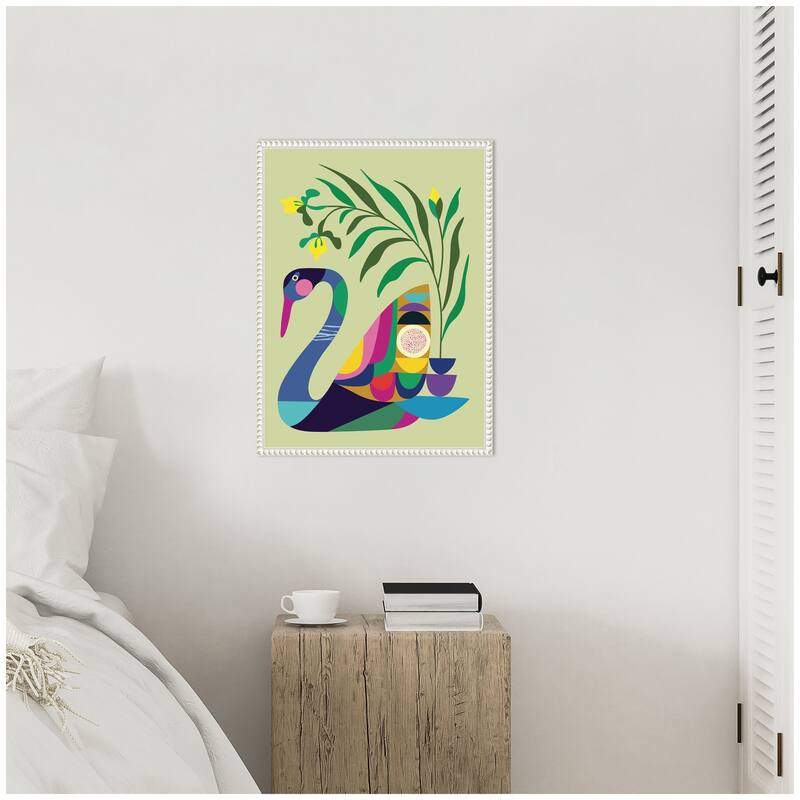 Kate and Laurel Sylvie Swan Vase Framed Canvas by Rachel Lee