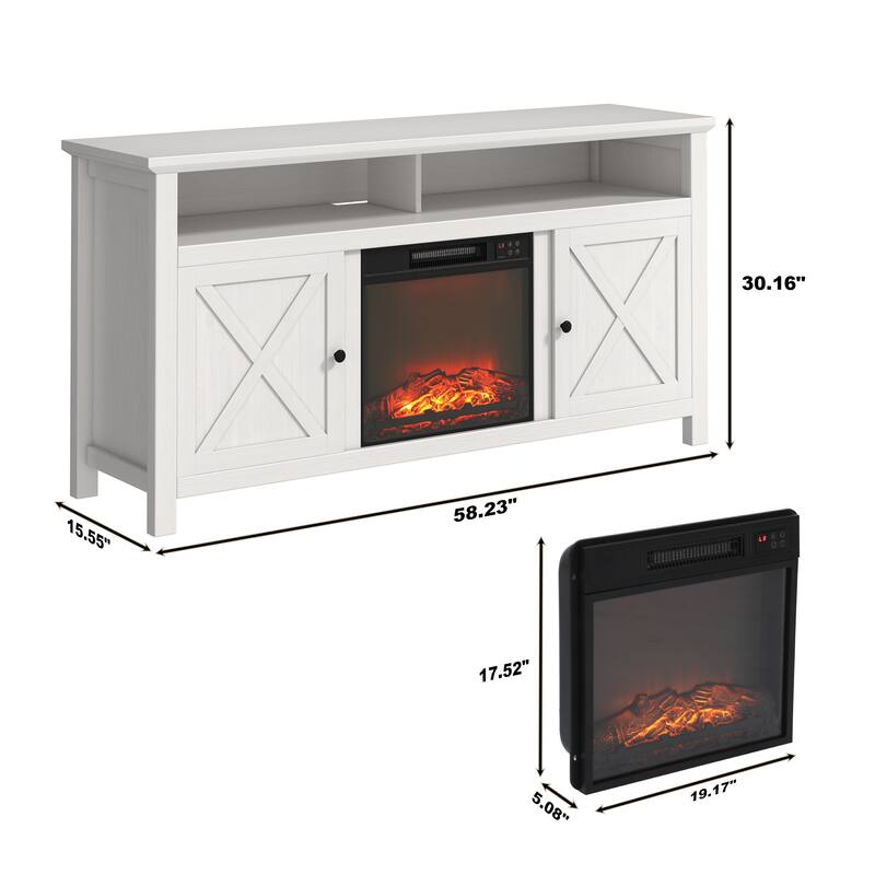 Clihome 58" Wood Fireplace TV Stand with 18" Electric Fireplace