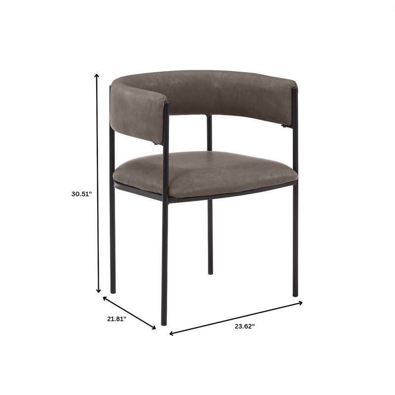 Dining Chair in Leather with Open-Back and Powder Coated Iron Legs Set of 4