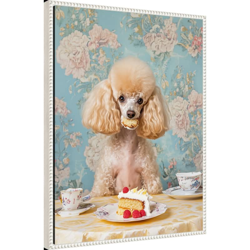 The Cake Loving Poodle by Mowzu Framed Canvas Wall Art