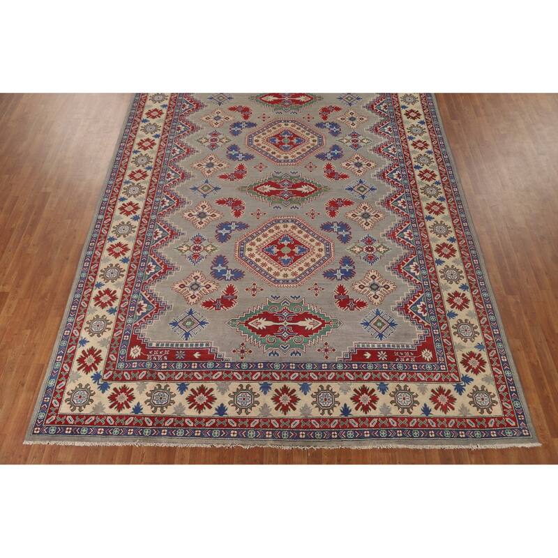 Large Geometric Kazak Oriental Area Rug Handmade Wool Carpet - 9'9" x 13'9"