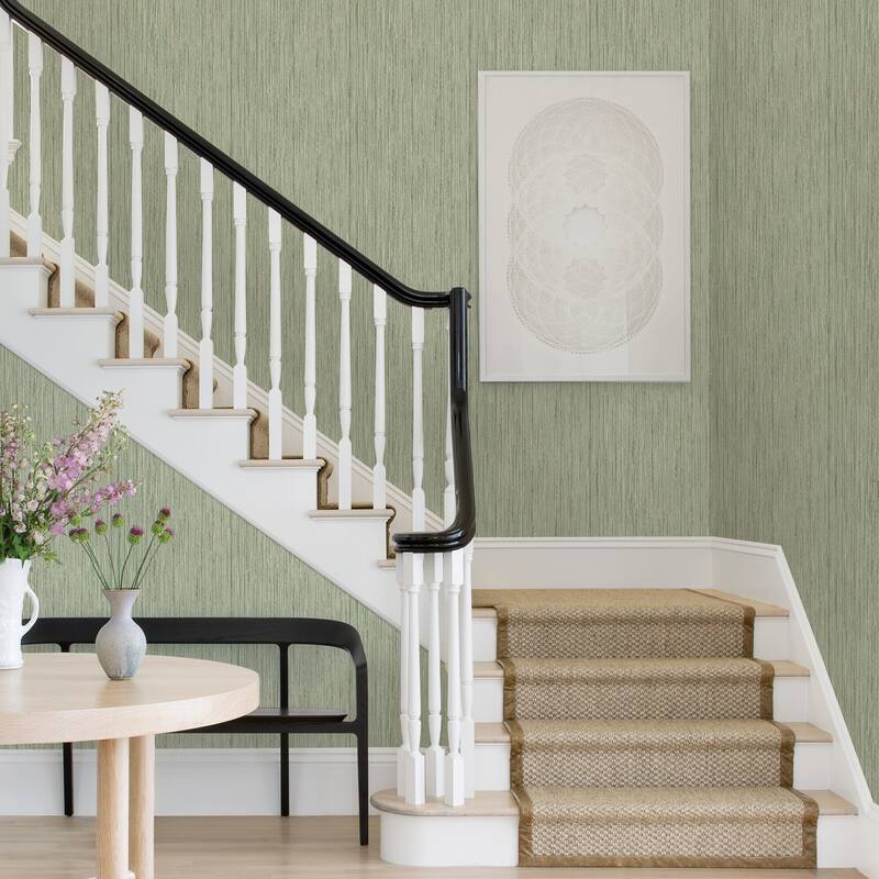 A-Street Prints Justina Green Faux Grasscloth Wallpaper