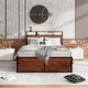 preview thumbnail 1 of 13, Queen Bed Frame with Storage Headboard and 12 Drawers LED Lights, Metal Slats Support Rustic Brown