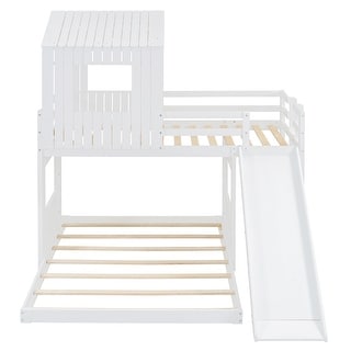 Twin Over Full Bunk Bed with Treehouse Loft & Slide - Safe for Kids