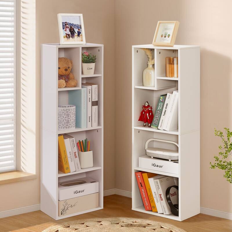5 Tier Bookshelf, Set of 2 Tall Bookcase Shelf Storage Organizer, Modern Book Shelf for Bedroom, Living Room and Home Office - White