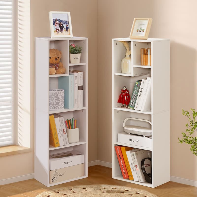 VECELO, (Set of 2) 4-Tier Five Open Cube Wooden Bookcase Organizer, Bookshelf, Book Storage