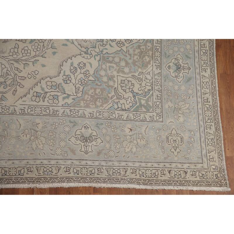Hand Knotted Oriental 100% Wool Carpet Traditional Floral Beige & Ivories Tabriz Area Rug - 12' 6'' X 9' 10''