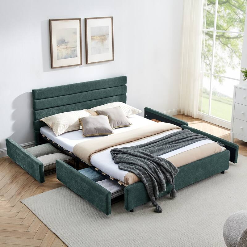 Modern Platform Bed Queen Size Upholstered Bed Frame