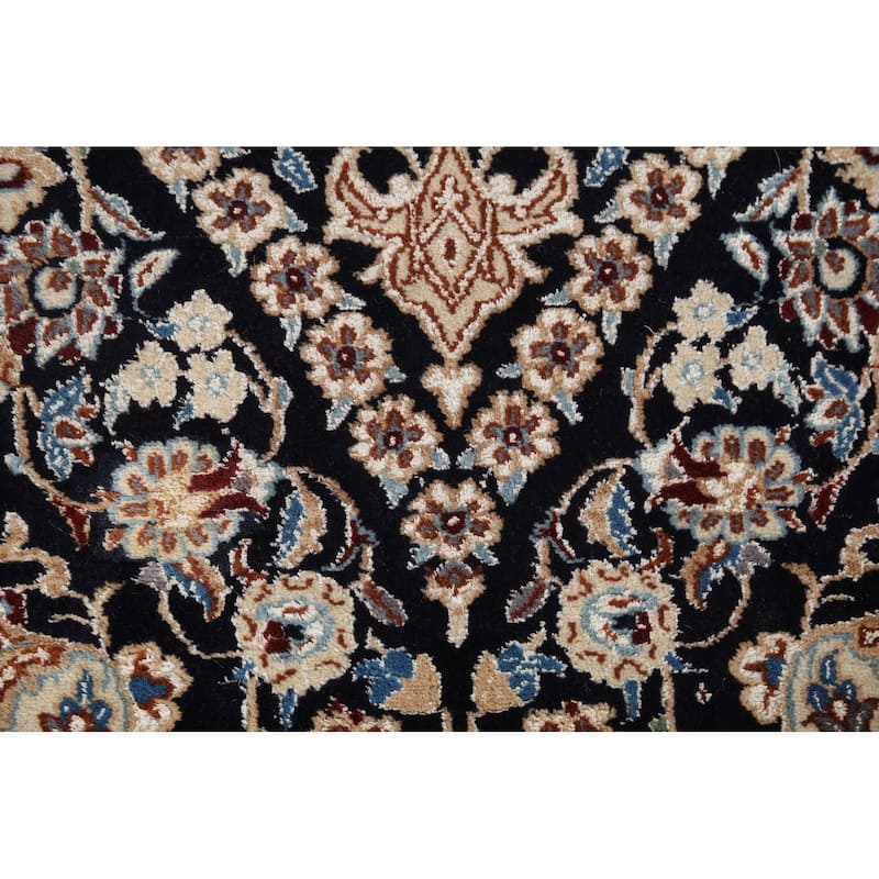 Dark Navy Blue Floral Nain Persian Accent Rug Handmade Wool Carpet - 2'11"x 4'4"