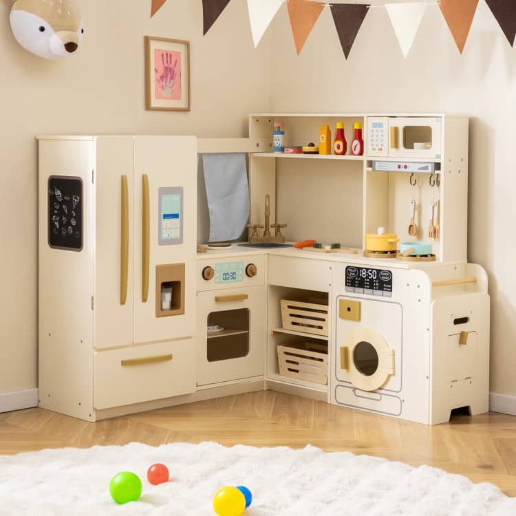 MDF Kids Corner Play Kitchen with Lights, Sounds and Accessories - 40" × 39.5" × 37"