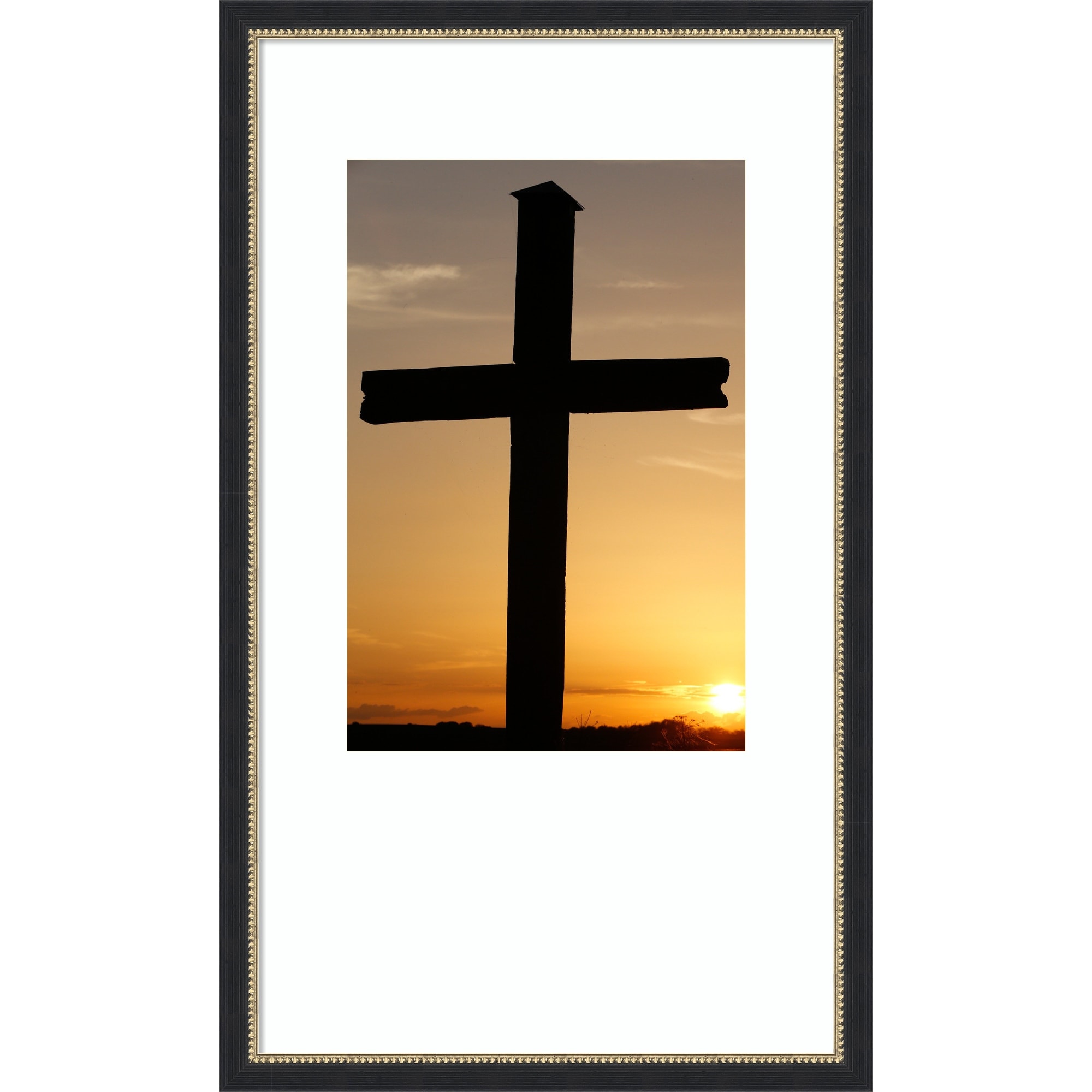 Cross At Sunse by Sancoins France Wood Framed Wall Art Print
