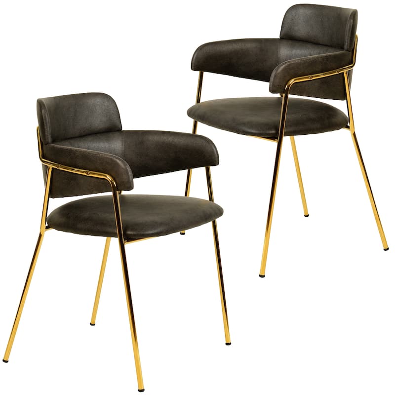 LeisureMod Axis Set of 2 Modern Upholstered Dining Chairs with Gold Stainless Steel Legs, Pair of Accent Side Chairs for Kitchen - Charcoal