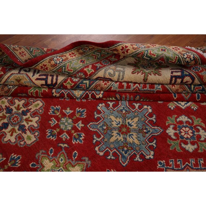 Geometric Red Kazak Area Rug Hand-Knotted Wool Carpet - 8'11" x 11'10"