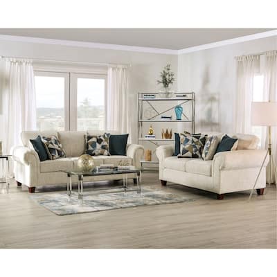 Mecia Transitional Chenille Rolled Arms 2-Piece Sofa Set by Furniture of America