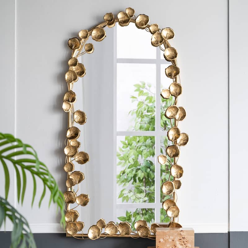Wall Mirror with Golden Leaf Accents,Designed by CUSchoice