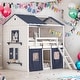 preview thumbnail 1 of 36, Playhouse Design Impression & Beautiful Full Size Bunk Wood House Bed with Elegant Windows, Sills and Tent White+Blue