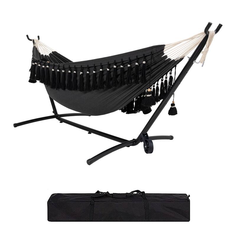 Double Cotton Hammock with Heavy Duty Steel Stand