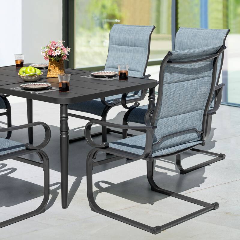 Outdoor 7-Piece Padded Textilene Metal Dining Set with 1.6'' Umbrella Hole