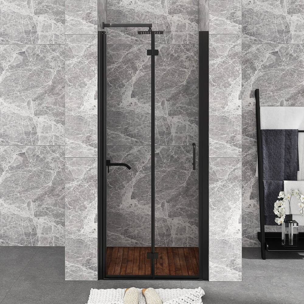 Bifold Semi-Frameless Shower Door with Clear Glass