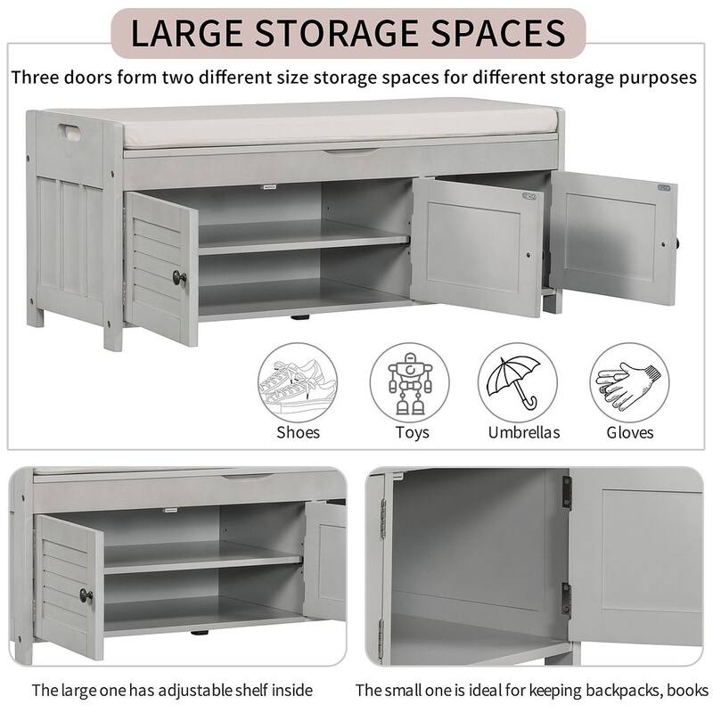 3-drawer Wooden Storage Bench with Cushion