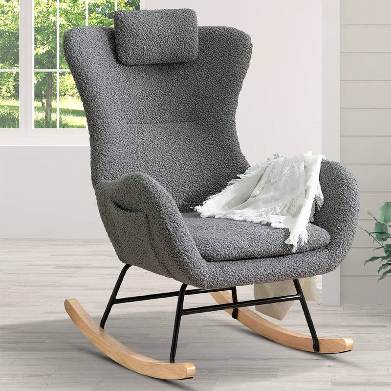 Teddy Upholstered Rocking Chair with Padded Seat, Backrest & Armrests - 26.38 "W* 34.25"D *36.22 "H