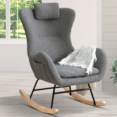 Teddy Upholstered Rocking Chair with Padded Seat, Backrest & Armrests - 26.38 "W* 34.25"D *36.22 "H