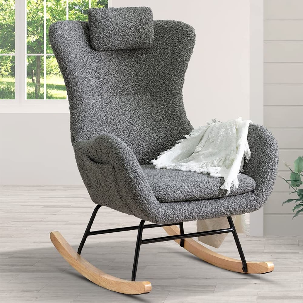 Teddy Upholstered Rocking Chair with Padded Seat, Backrest & Armrests - 26.38 "W* 34.25"D *36.22 "H