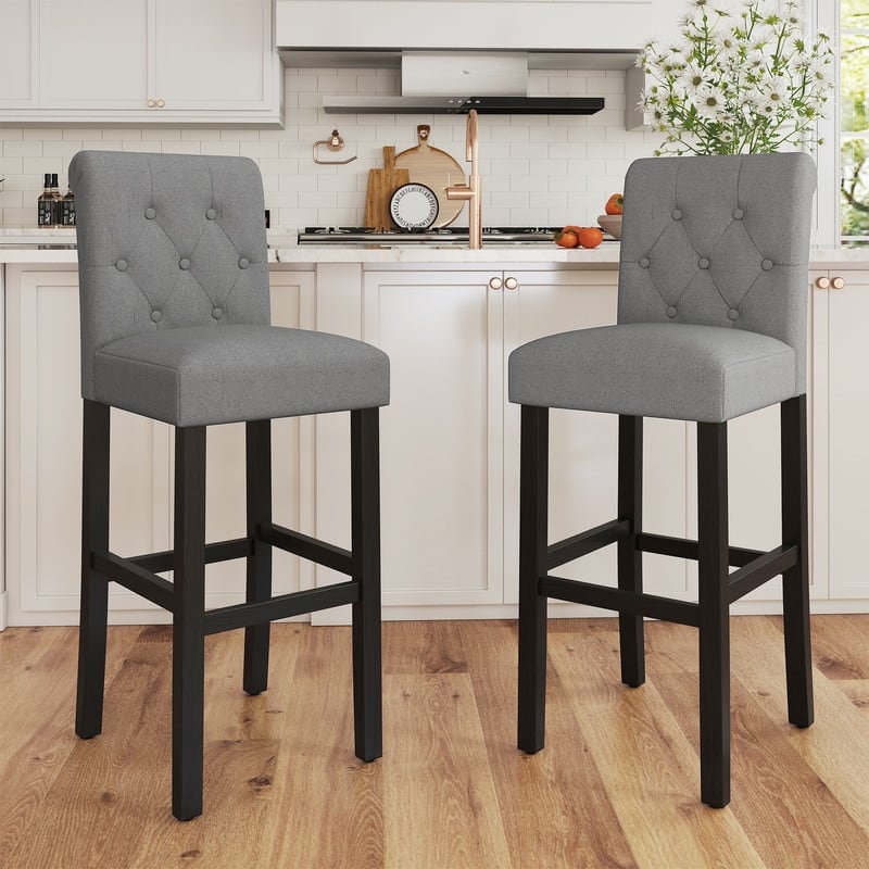 28 Inches Barstools Upholstered Bar Stools Pub Chairs with Button Tufted Back set of 2
