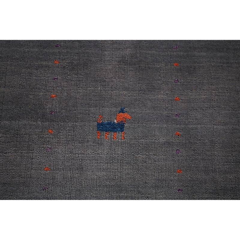 Tribal Gray Gabbeh Indian Area Rug Hand-Knotted Wool Carpet - 8'1"x 9'11"