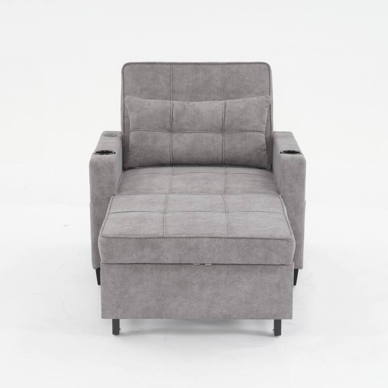3-in-1 Pull out Convertible Futon Sleeper Armchair Beds with USB Ports