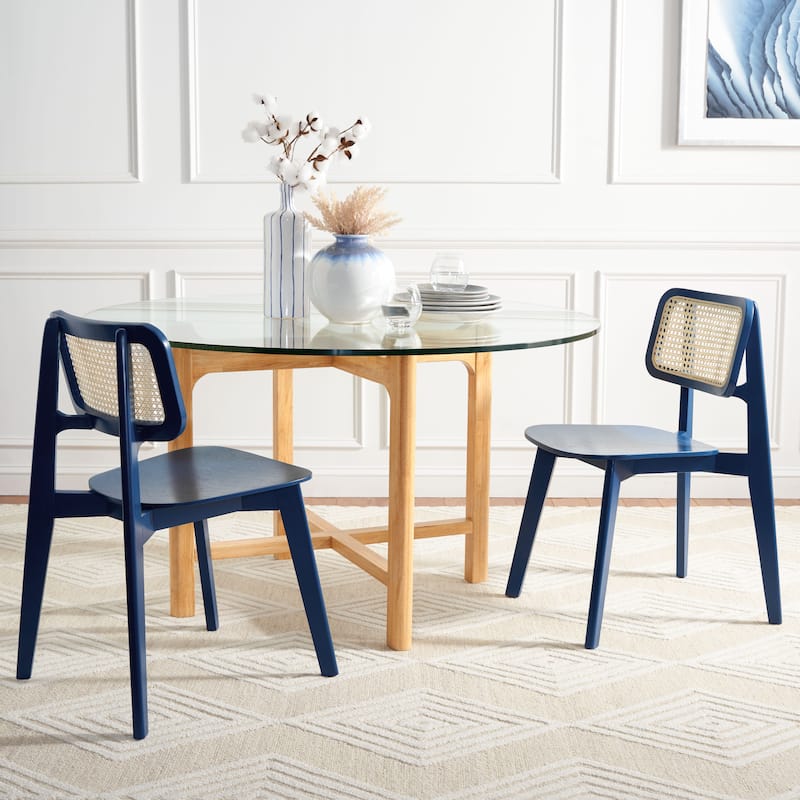 SAFAVIEH Luz Cane Dining Chair - 17" W x 20" D x 32" H - 17Wx20Dx32H - Navy