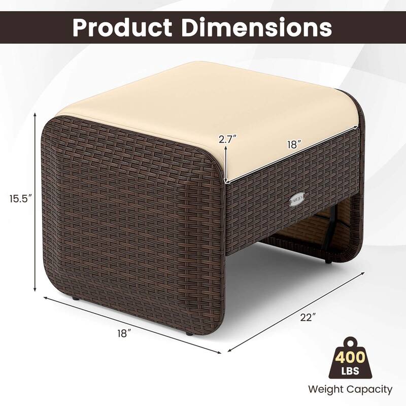 Patiojoy 2 Pieces Outdoor Patio PE Wicker Ottomans with Removable - See Details