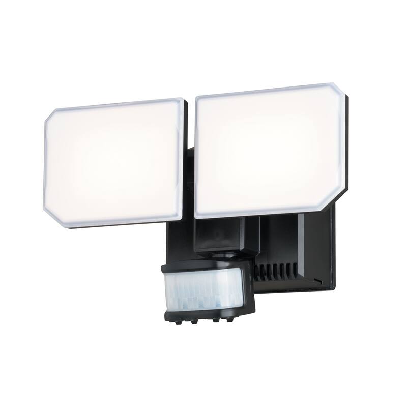VAXCEL 2-Head Black Motion Sensor Dusk to Dawn Outdoor Security Flood Light with GFCI Outlet , Adjustable LED Heads