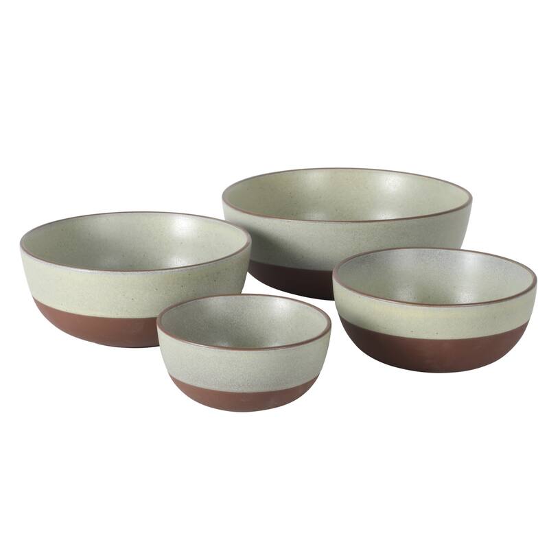 Gibson Elite William Crest 4 Piece Nesting Bowl Set, Stoneware Reactive Glaze, 5", 6.25", 7.5", 9", Prep & Serving Bowls - Sage Green