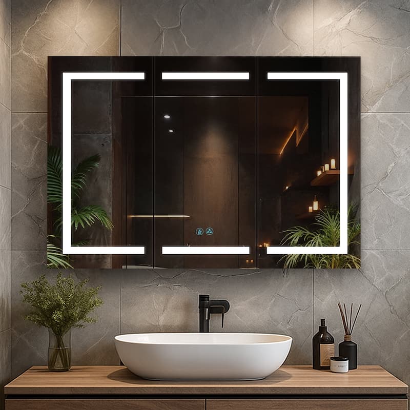 Blossom LED Medicine Cabinet with Mirror, 3-Color Dimmer, Storage - 48x32 Inch