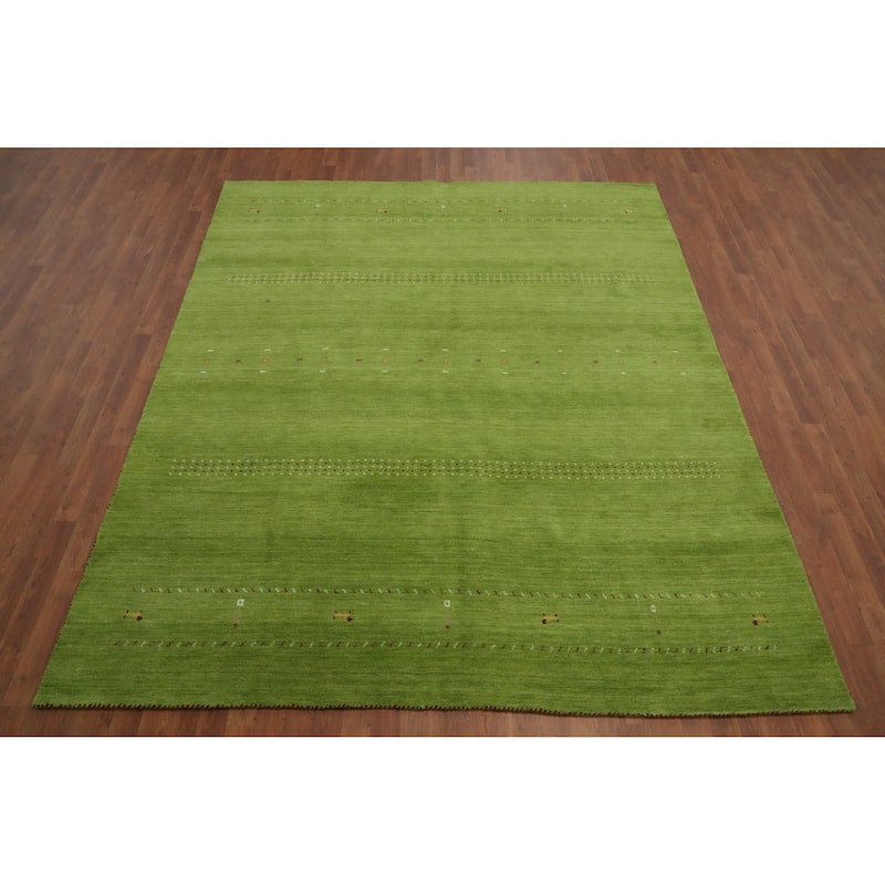 Hand Knotted Oriental 100% Wool Carpet Tribal Animal Pictorial Green Gabbeh Area Rug - 9' 8'' X 8' 0''