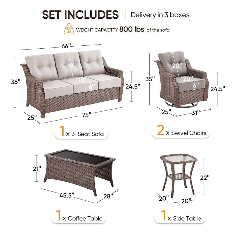 5PCS Outdoor Sofa Glider Chair with Table