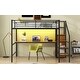 preview thumbnail 24 of 30, Full Size Metal Loft Bed with Desk, Storage Staircase, Small Wardrobe and LED Light