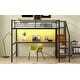 preview thumbnail 24 of 31, Space Saving Loft Bed with Storage Staircase and Wardrobe, Full Loft Bed Built-in Under-bed LED Light Metal Bed Frame for Kids