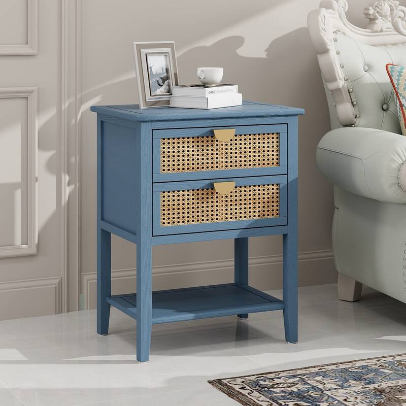 Modern Natural Rattan Nightstands With 2/3 Drawers