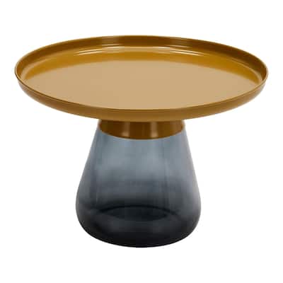 24" Matte Gold Tray Top Aeryn Nesting Table with Smoky Gray Glass Base - 24x17