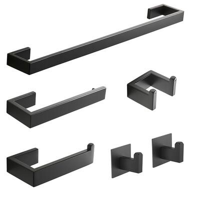 6 Piece Bathroom Hardware Set Matte Black Wall Mount Modern Bathroom Towel Holder Bar 304 Stainless Steel Bath Accessories Set