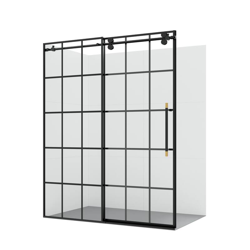 Puente Single Sliding Framed Shower Door - 64" W x 78" H - Matte Black