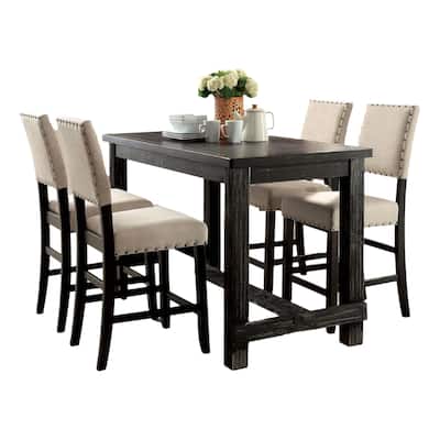 Bega 5pc Counter Height Table and Chair Set, Ivory Upholstery, Black