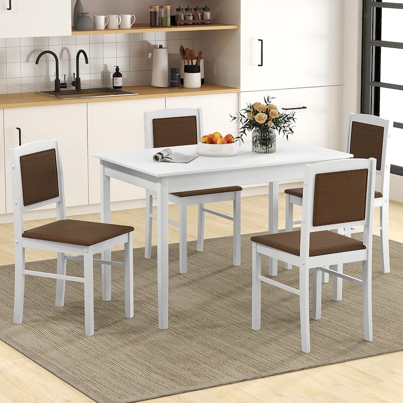 Gymax 5 PCS Dining Table Set for 4 w/Rubber Wood Legs Upholstered Seat