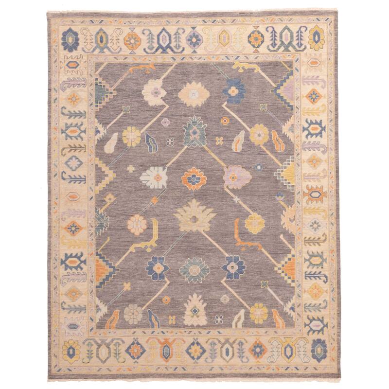 ECARPETGALLERY Hand-knotted Modern Oushak Dark Grey Wool Rug - 8'0 x 9'9