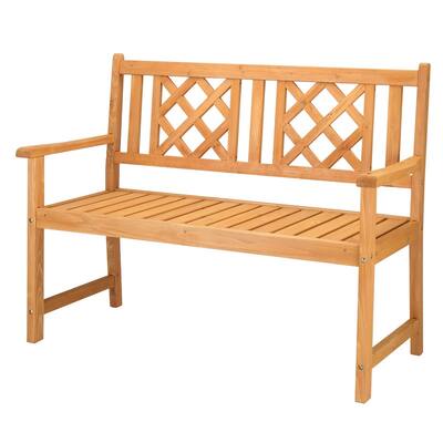 46.5'' W × 35.5'' H Outdoor Garden Fir Grid Back Wooden Bench - N/A